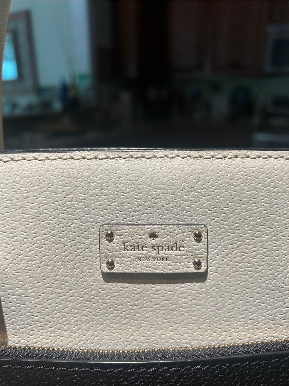 Kate Spade Two-Tone Leather Tote in Cream and Black - Picture 2 of 12